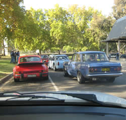 Photo of cars at the start of a rally